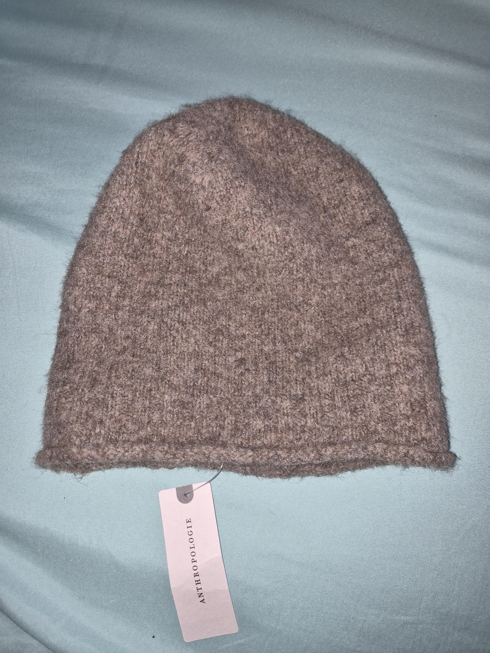 Anthropologie Cozy Wool Blend Beanie Hat in Mauve Brown NWT